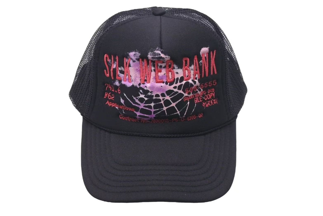 新品未使用 Sp5der スパイダー SilkWebBankTrucker シルク ウェブ トラッカー キャップ 帽子 FW24 8E96854A コットン 中古 4c075158