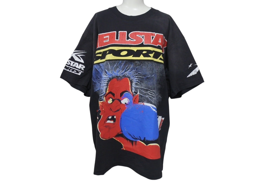 新品未使用 HELLSTAR ヘルスター ビガー ザン サタン プリント 半袖Ｔシャツ ブラック トップス サイズL 中古 4c075180