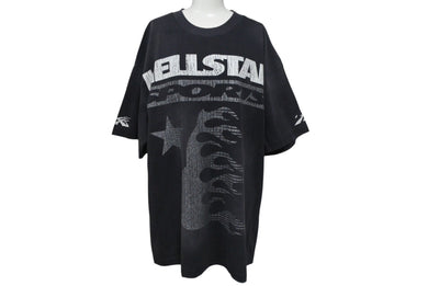 未使用 HELLSTAR ヘルスター 24FW スポーツファミリーグリッター半袖Ｔシャツ ブラック トップス サイズL 中古 4c075181 