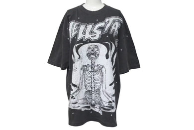 新品未使用 HELLSTAR ヘルスター スケルトン プリント 半袖Ｔシャツ ブラック コットン 骸骨 トップス サイズＬ 中古 4c075183