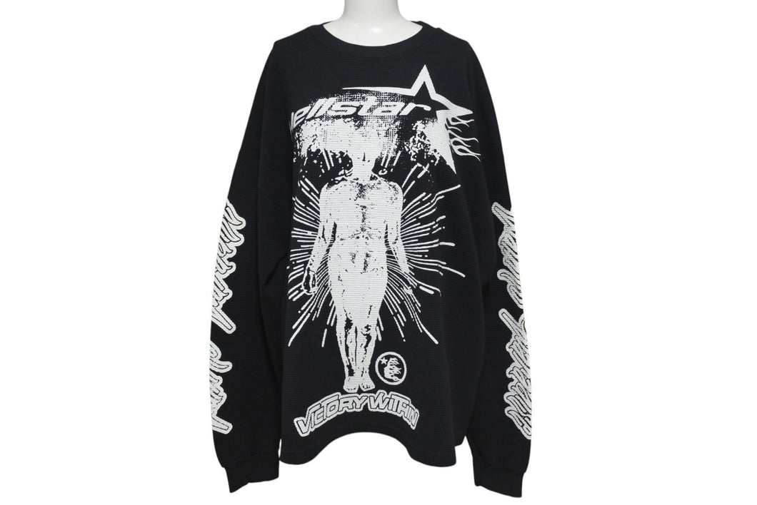 新品未使用 HELLSTAR ヘルスター ヴィクトリー サーマル プリント 長袖Ｔシャツ ブラック トップス サイズXL 中古 4c075184