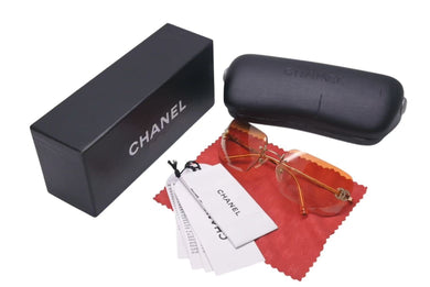 CHANEL シャネル リムレス サングラス 4017-D c.125/56 サイズ62□17 120 ココマーク ラインストーン オレンジ グラデーション 美品 中古 4c075191