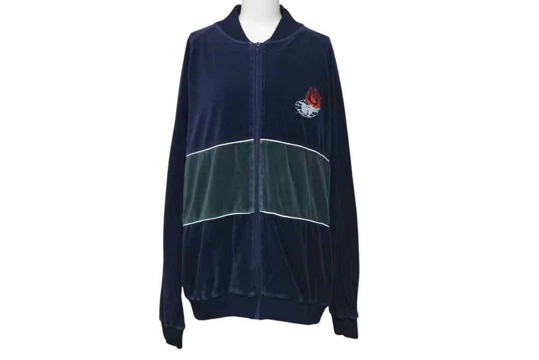 WU-WEAR ウーウェア ベロアジャージ トラックジャケット 90年代 サイズ M ネイビー グリーン 美品 中古 4c075202