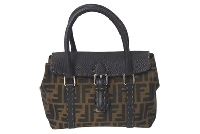 FENDI フェンディ ズッカ柄 セレリア ハンドバッグ AL 75443 キャンバス ブラック ブラウン シルバー 金具 美品 中古 4c075208