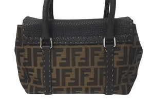 FENDI フェンディ ズッカ柄 セレリア ハンドバッグ AL 75443 キャンバス ブラック ブラウン シルバー 金具 美品 中古 4c075208