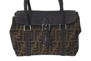 FENDI フェンディ ズッカ柄 セレリア ハンドバッグ AL 75443 キャンバス ブラック ブラウン シルバー 金具 美品 中古 4c075208