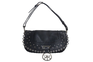 CHRISTIAN DIOR クリスチャンディオール LOVE&PEACE ラインストーン ショルダーバッグ レザー ブラック 美品 中古 4c075209