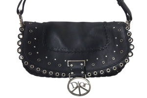CHRISTIAN DIOR クリスチャンディオール LOVE&PEACE ラインストーン ショルダーバッグ レザー ブラック 美品 中古 4c075209