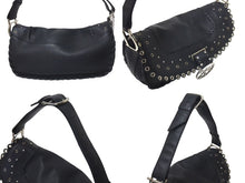 Load image into Gallery viewer, CHRISTIAN DIOR クリスチャンディオール LOVE&amp;PEACE ラインストーン ショルダーバッグ レザー ブラック 美品 中古 4c075209