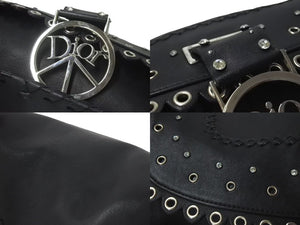CHRISTIAN DIOR クリスチャンディオール LOVE&PEACE ラインストーン ショルダーバッグ レザー ブラック 美品 中古 4c075209