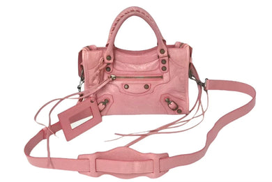 BALENCIAGA バレンシアガ ハンドバッグ Classic Mini City Bag クラシック ミニ シティ ピンク レザー 300295 美品 中古 4c075214
