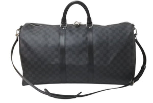 極美品 LOUIS VUITTON ルイヴィトン ボストンバッグ キーポル55 ダミエ グラフィット N41413 ブラック シルバー金具 中古 4c075215