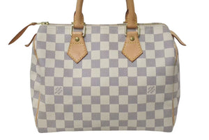 LOUIS VUITTON ルイヴィトン ハンドバッグ スピーディ25 ダミエアズール N41534 ホワイト グレー ゴールド金具 美品 中古 4c075216