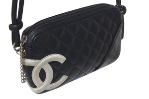 CHANEL シャネル カンボンライン ワンショルダーバッグ ココマーク 9番台 カーフスキン ブラック シルバー 金具 美品 中古 4c075218