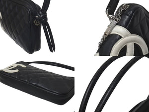 CHANEL シャネル カンボンライン ワンショルダーバッグ ココマーク 9番台 カーフスキン ブラック シルバー 金具 美品 中古 4c075218