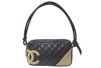 極美品 CHANEL シャネル ワンショルダーバッグ カンボンライン ココマーク 9番台 ラムスキン ブラウン ベージュ 中古 4c075219