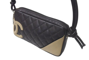 極美品 CHANEL シャネル ワンショルダーバッグ カンボンライン ココマーク 9番台 ラムスキン ブラウン ベージュ 中古 4c075219