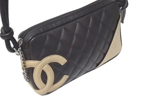 極美品 CHANEL シャネル ワンショルダーバッグ カンボンライン ココマーク 9番台 ラムスキン ブラウン ベージュ 中古 4c075219