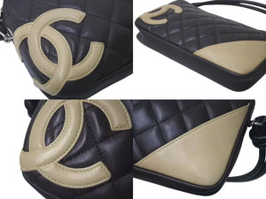 極美品 CHANEL シャネル ワンショルダーバッグ カンボンライン ココマーク 9番台 ラムスキン ブラウン ベージュ 中古 4c075219