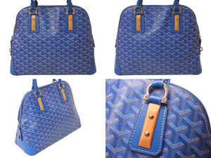 GOYARD ゴヤール ヴァンドーム MM ハンドバッグ ヘリンボーン柄 レザー ブルー シルバー金具 美品 中古 4c075228