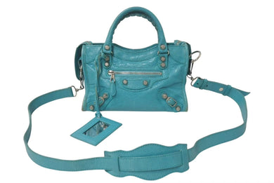 BALENCIAGA バレンシアガ ハンドバッグ Giant Mini City ジャイアントミニシティ ブルー レザー 309544 美品 中古 4c075231