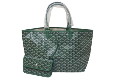 新品未使用 GOYARD ゴヤール サンルイPM バッグ トートバッグ STLOUIPMLTY09CL09P PVC レザー ヘリンボーン グリーン 中古 4c075238