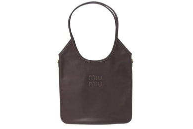 新品未使用 MIUMIU ミュウミュウ IVY アイビー トートバッグ 5BG231 ブラウン レザー ゴールド金具 中古 4c075239