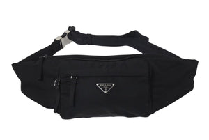 PRADA プラダ ウエストバッグ ボディバッグ トライアングルロゴ 2VL005 ナイロン ブラック シルバー金具 美品 中古 4c075240