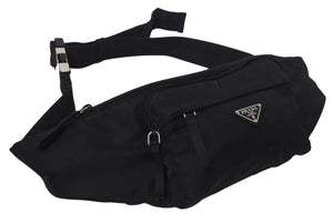 PRADA プラダ ウエストバッグ ボディバッグ トライアングルロゴ 2VL005 ナイロン ブラック シルバー金具 美品 中古 4c075240