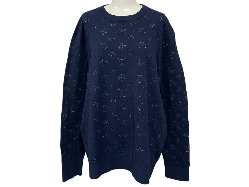 極美品 LOUIS VUITTON ルイヴィトン 20AW ニット セーター モノグラム RM202Q TBV HIN44W ネイビー サイズXL 中古 4c075243