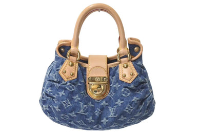 新品同様 LOUIS VUITTON ルイヴィトン モノグラムデニム ミニプリーティ PM ハンドバッグ M95020 レザー ブルー 中古 4c075247