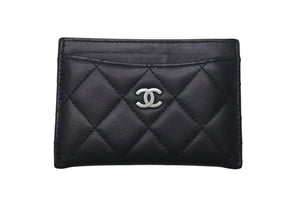 CHANEL シャネル ラムスキン タイムクラシック マトラッセ カードケース ブラック ランダム 美品 中古 4c075252