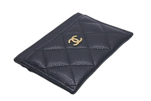 極美品 CHANEL シャネル マトラッセ カードケース 名刺入れ ランダム番台 キャビアスキン ブラック ゴールド金具 中古 4c075261