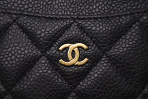 極美品 CHANEL シャネル マトラッセ カードケース 名刺入れ ランダム番台 キャビアスキン ブラック ゴールド金具 中古 4c075261
