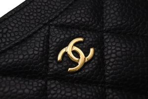 極美品 CHANEL シャネル マトラッセ カードケース 名刺入れ ランダム番台 キャビアスキン ブラック ゴールド金具 中古 4c075261