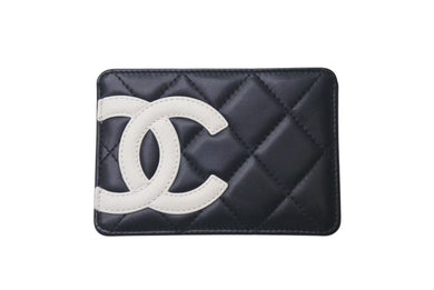CHANEL シャネル カードケース カンボンライン ココマーク レザー ブラック ホワイト 9番台 美品 中古 4c075268