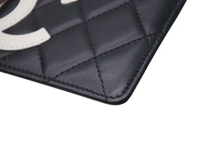 CHANEL シャネル カードケース カンボンライン ココマーク レザー ブラック ホワイト 9番台 美品 中古 4c075268