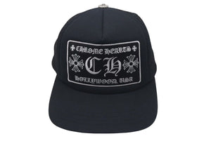 極美品 CHROME HEARTS クロムハーツ トラッカーキャップ ハリウッド CHロゴ刺繍 クロスボール シルバー 925 ブラック 中古 4c075269