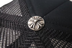 極美品 CHROME HEARTS クロムハーツ トラッカーキャップ ハリウッド CHロゴ刺繍 クロスボール シルバー 925 ブラック 中古 4c075269