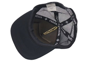 極美品 CHROME HEARTS クロムハーツ トラッカーキャップ ハリウッド CHロゴ刺繍 クロスボール シルバー 925 ブラック 中古 4c075269
