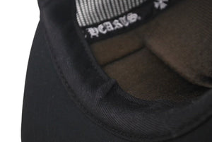 極美品 CHROME HEARTS クロムハーツ トラッカーキャップ ハリウッド CHロゴ刺繍 クロスボール シルバー 925 ブラック 中古 4c075269