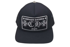 極美品 CHROME HEARTS クロムハーツトラッカーキャップ ニューヨーク CHロゴ刺繍 クロスボール シルバー 925 ブラック 中古 4c075270