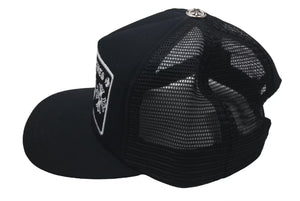 極美品 CHROME HEARTS クロムハーツトラッカーキャップ ニューヨーク CHロゴ刺繍 クロスボール シルバー 925 ブラック 中古 4c075270