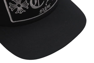 極美品 CHROME HEARTS クロムハーツトラッカーキャップ ニューヨーク CHロゴ刺繍 クロスボール シルバー 925 ブラック 中古 4c075270