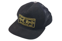 Load image into Gallery viewer, CHROME HEARTS クロムハーツ CH キャップ コーデュロイ トラッカーメッシュキャップ ブラック イエロー シルバー金具 中古 4c075276