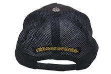 Load image into Gallery viewer, CHROME HEARTS クロムハーツ CH キャップ コーデュロイ トラッカーメッシュキャップ ブラック イエロー シルバー金具 中古 4c075276