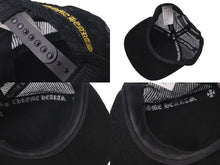 Load image into Gallery viewer, CHROME HEARTS クロムハーツ CH キャップ コーデュロイ トラッカーメッシュキャップ ブラック イエロー シルバー金具 中古 4c075276