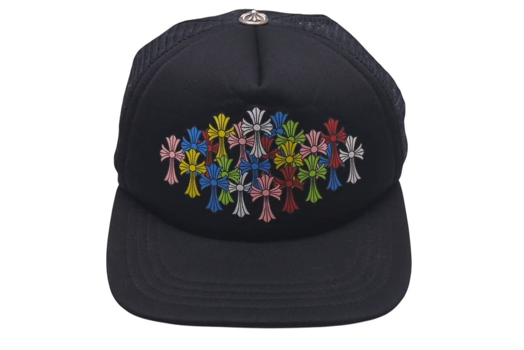 CHROME HEARTS クロムハーツ セメタリークロスプリント トラッカーメッシュキャップ ポリエステル ブラック シルバー金具 美品 中古 4c075277
