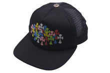 Load image into Gallery viewer, CHROME HEARTS クロムハーツ セメタリークロスプリント トラッカーメッシュキャップ ポリエステル ブラック シルバー金具 美品 中古 4c075277