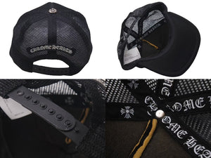 CHROME HEARTS クロムハーツ セメタリークロスプリント トラッカーメッシュキャップ ポリエステル ブラック シルバー金具 美品 中古 4c075277
